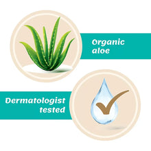 Sensitive-care razor packaging showing organic aloe and water droplet icons.