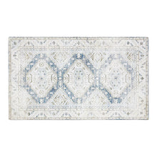 Geometric accent rug, rectangular, cream with blue distressed patterns and border