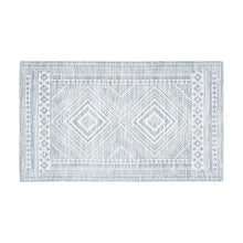 Foam floor mat, ivory with blue diamond-plate pattern, interlocking design