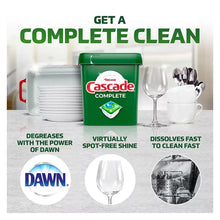 Cascade Complete dishwasher detergent bucket with clean dishware
