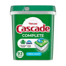 Cascade Complete dishwasher detergent tub with green lid, Fresh Scent, 93 count