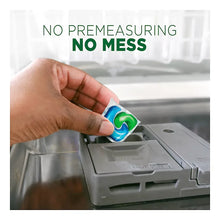 Dishwasher detergent pod being placed into the dispenser tray from a hand