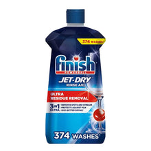 Finish Jet-Dry rinse aid bottle, 38 oz, blue with yellow label