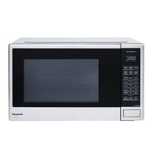 Stainless steel countertop microwave oven with black glass door and control panel
