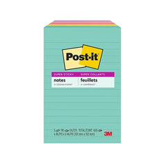 Post-it Super Sticky Notes, 4" x 6", Supernova Neons Collection, Lined