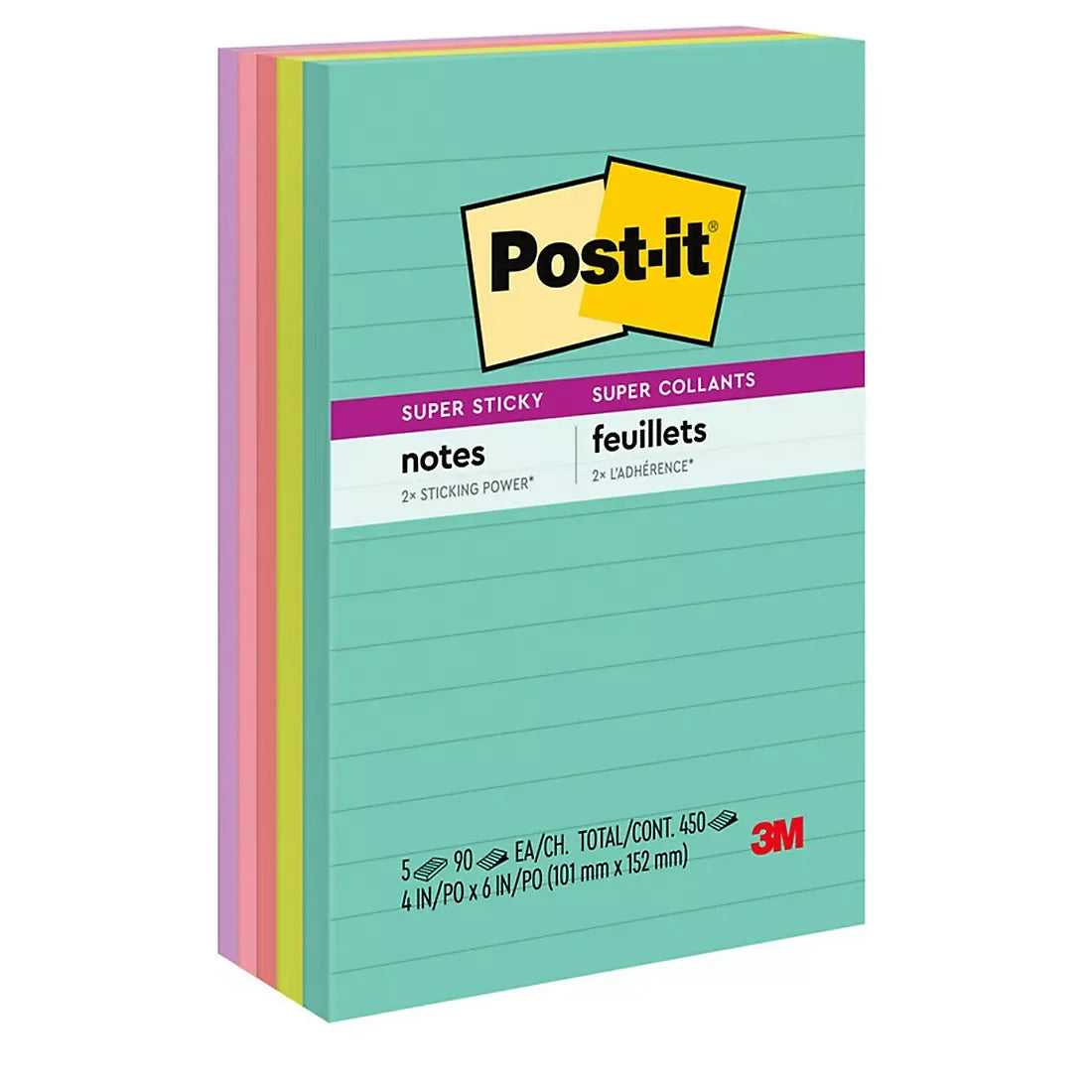 Post-it Super Sticky Notes, 4" x 6", Supernova Neons Collection, Lined - USA MEGA SHOP