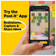 Hand holding smartphone showing Post-it app board with colorful sticky notes