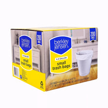 Berkeley Jensen 4–6 gallon small trash bag liners, 200-count box shown at angle