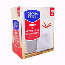 Berkley Jensen tall kitchen bag package with white drawstring bags, 200-count, 13 gal