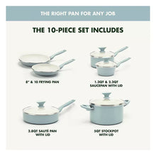 10-piece blue cookware set with frying pans, saucepans, and lids