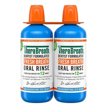 TheraBreath oral rinse mouthwash, icy mint, two bottles with orange caps