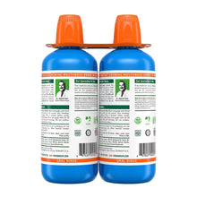 Alcohol-free mouthwash bottles, two-pack, orange caps, blue back label view