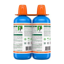 TheraBreath oral rinse mouthwash twin pack, back labels, icy mint, orange caps