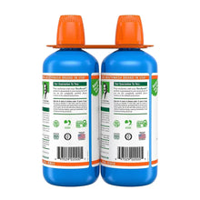 TheraBreath oral rinse mouthwash twin pack, back view, icy mint, orange caps