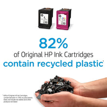 Two HP ink cartridges, black and magenta, with recycled-plastic message