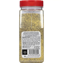 McCormick Perfect Pinch Lemon & Pepper seasoning bottle with clear sides showing yellow spice