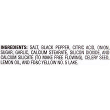 Seasoning label ingredients list: salt, black pepper, citric acid, garlic, lemon oil
