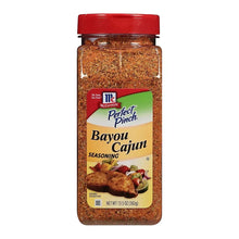 Bayou Cajun seasoning bottle with red cap and front label
