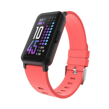 Coral unisex smartwatch with black touchscreen and silicone fitness band