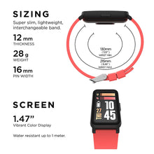 Coral smartwatch with 1.47 in color display, water resistant up to 1 meter