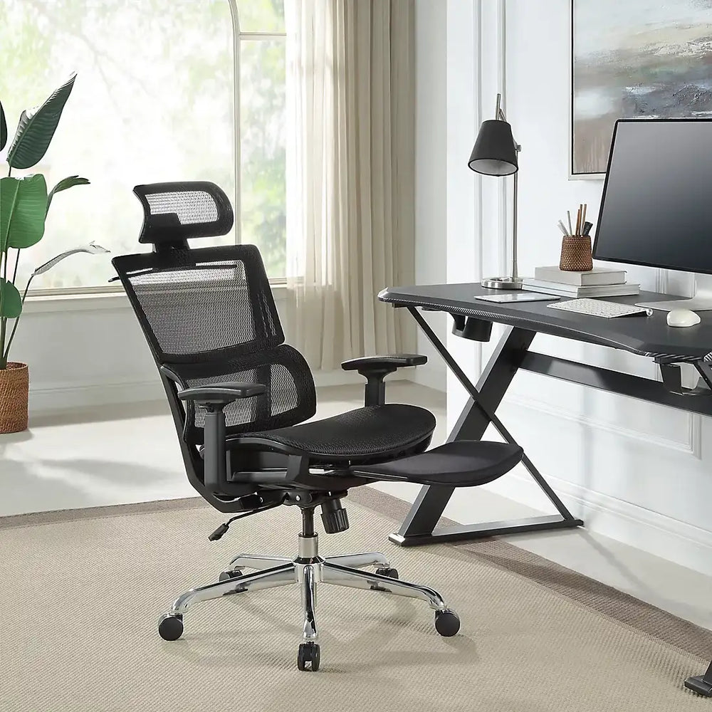 Berkley Jensen Ergonomic Mesh Office Chair with Headrest and Footrest - Black