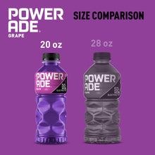 POWERADE Grape 20 oz bottle and 28 oz bottle, purple labels with black caps.