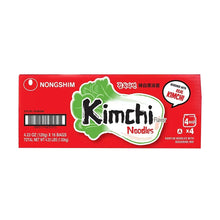 Nongshim Kimchi noodle soup ramen pack, red and green 4-bag label