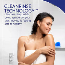 Antibacterial bar soap Cleanrinse Technology shown with person using a towel