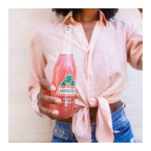 Jarritos glass fruit-flavored soda bottle, pink Guava flavor