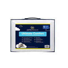 Queen-size mattress pad in sealed retail package, blue and white label