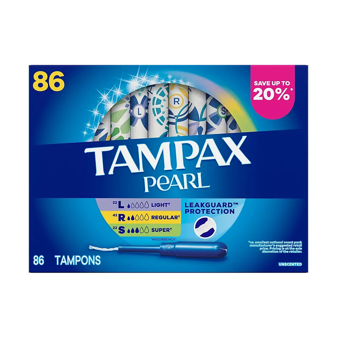 Tampax Pearl Tampons Multipack, with LeakGuard Braid, Light/Regular/Super Absorbency, Unscented, 86 ct. - USA MEGA SHOP