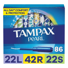 Tampax Pearl multipack box front with 86-count and comfort & protection text
