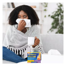 TheraFlu cold relief medicine box with person holding tissues