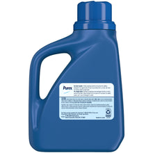 Blue liquid detergent bottle back with handle and rectangular white information label