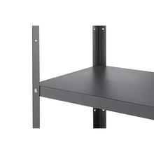 Dark grey metal shelf support and corner frame with bolt holes