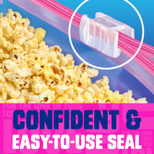 Transparent food storage slider bag with popcorn inside and slide seal