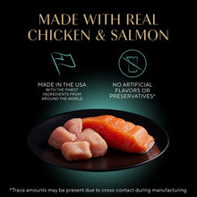 Sheba Kitten wet cat food with real chicken and salmon shown in a food bowl