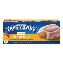 Glazed honey buns pastry snack box with Tastykake logo, 6 count, and cinnamon bun photo