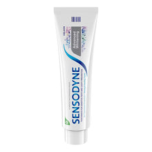 Toothpaste tube, Advanced Whitening for sensitive teeth, white tube with blue label stripe