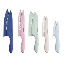 Pastel ceramic-coated cutlery set with blue, pink, mint, white and gray knives
