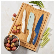 Pastel ceramic-coated cutlery set with blue and mint knives