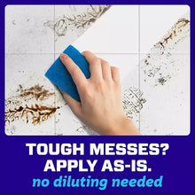 Mr. Clean antibacterial cleaner application on tile with no-diluting tough messes text