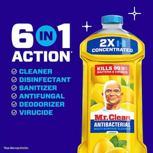 Mr. Clean antibacterial cleaner bottle with 2X concentrated and 6-in-1 action