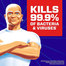 Mr. Clean antibacterial cleaner graphic with 99.9% of bacteria and viruses text