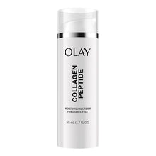 Olay Collagen Peptide moisturizing cream bottle, white pump container, 50 mL