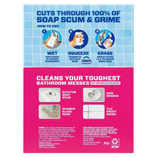 Bathroom magic eraser sponge pads back panel with usage steps and cleaning areas