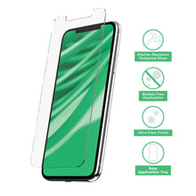 Tempered glass screen protector with easy installation icons and alignment tray