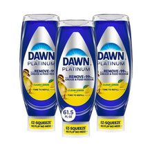 Dawn Platinum dish soap bottles 3-pack, blue and white, EZ-Squeeze nozzle caps