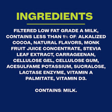 Ingredients label for low-fat chocolate protein milk shake