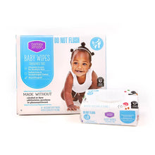 Baby wipes pack with single wipes section, fragrance-free, blue-and-white with smiling baby